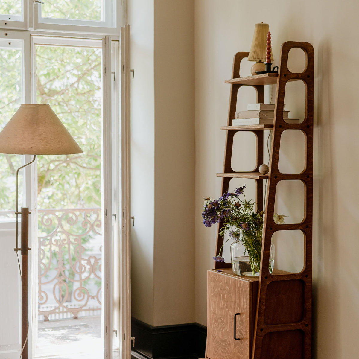 Walnut-mid-century-modern-bookcase-with-cabinet