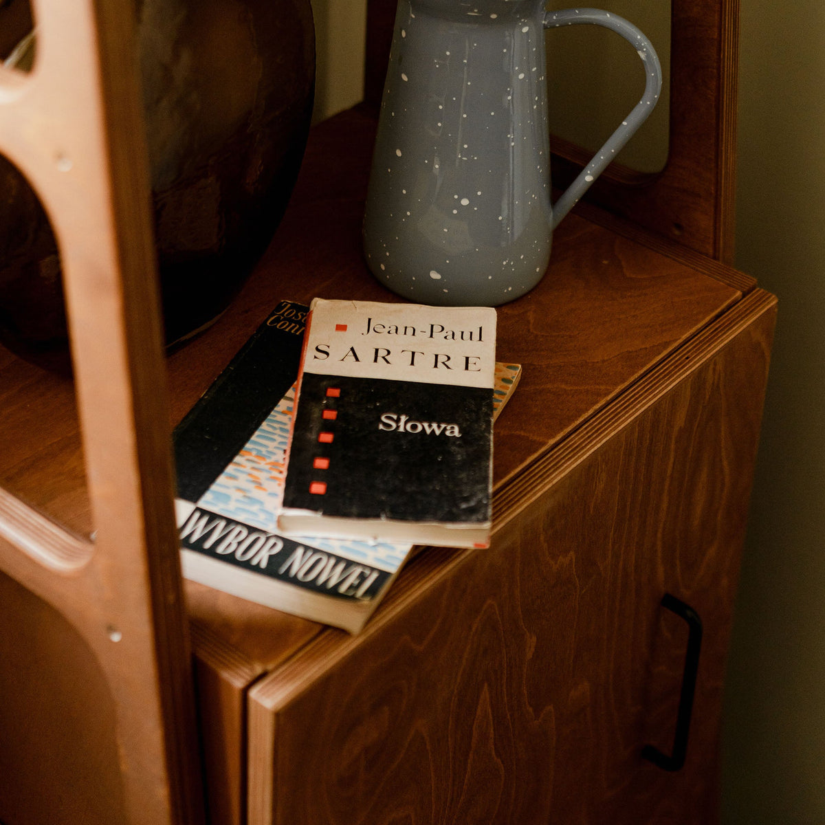 Wooden-mid-century-modern-bookcase-with-cabinet