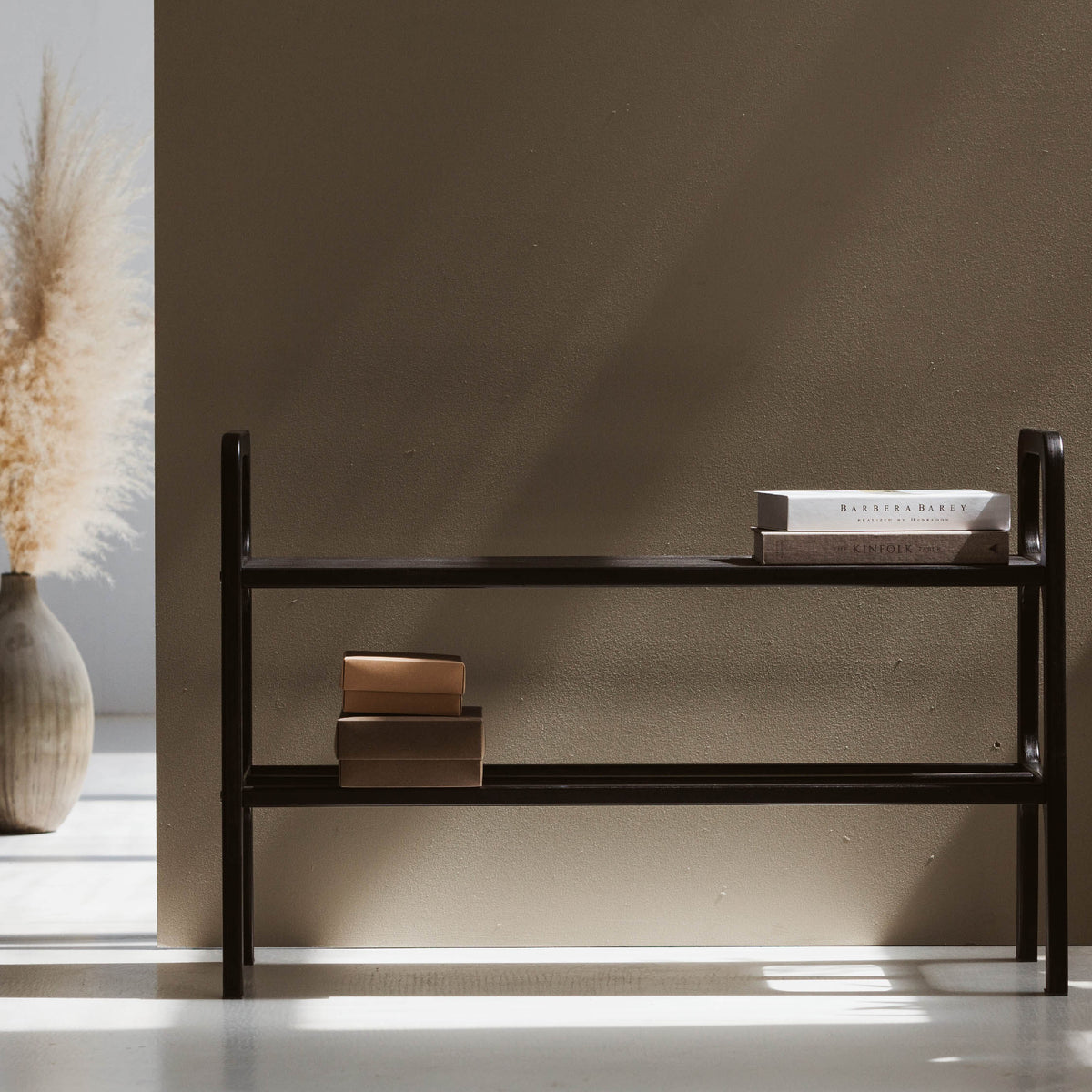 black-bench-mid-century-wooden-shoe-rack