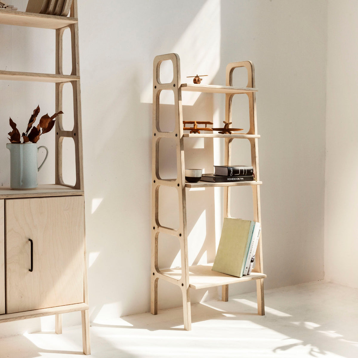 bookcase-handmade-sunny-background