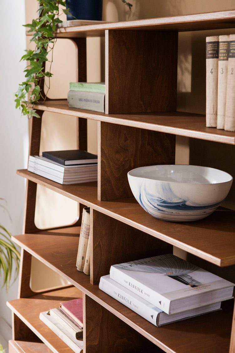detail-of-walnut-ladder-bookcase-with-cabinet-and-vinyl-record-storage