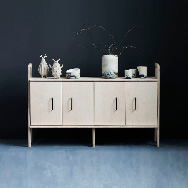 mcm-sideboard-with-cabinets-clay-sculptures