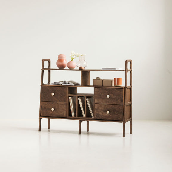 mid-century-modern-sideboard-with-drawers-and-vinyl-storage-in-walnut-stain