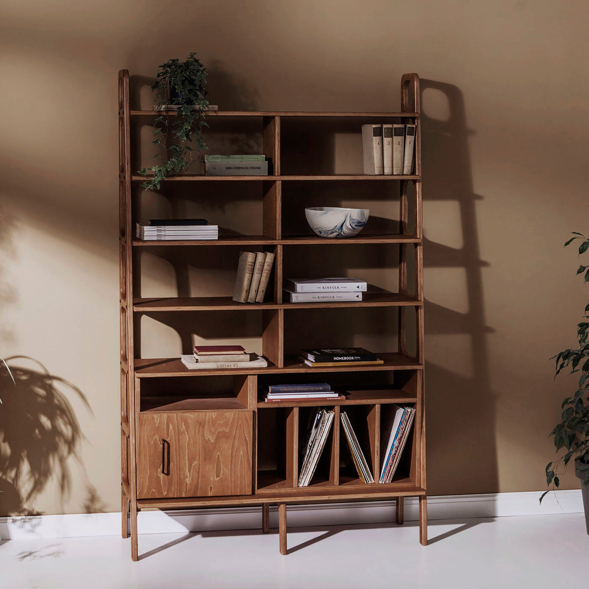 walnut-ladder-bookcase-with-cabinet-and-vinyl-record-storage