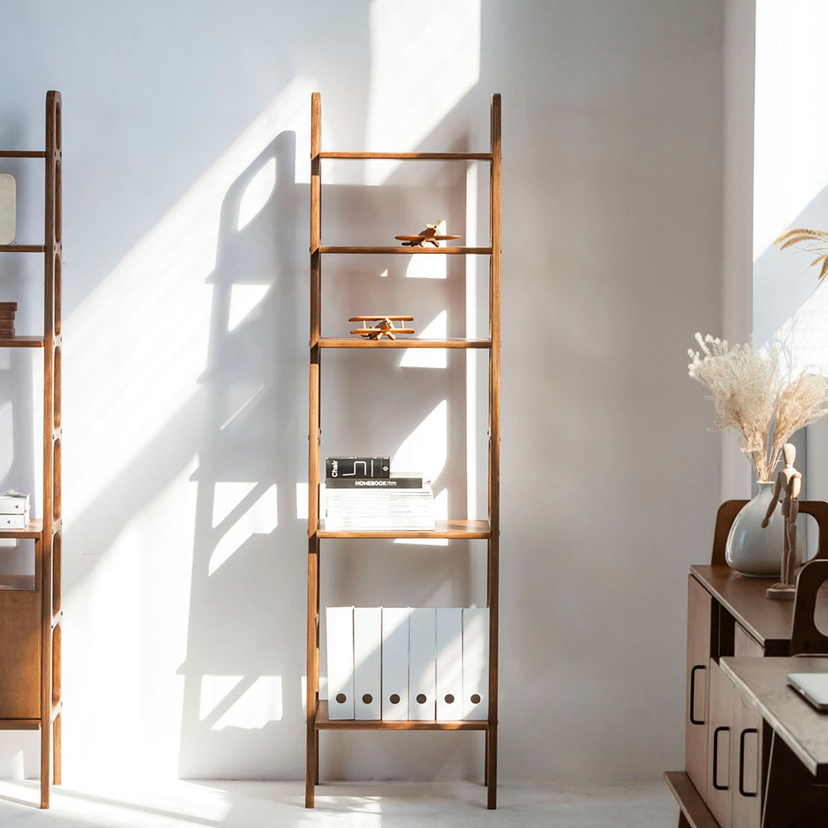 wooden-mid-century-modern-bookcase-with-shelves