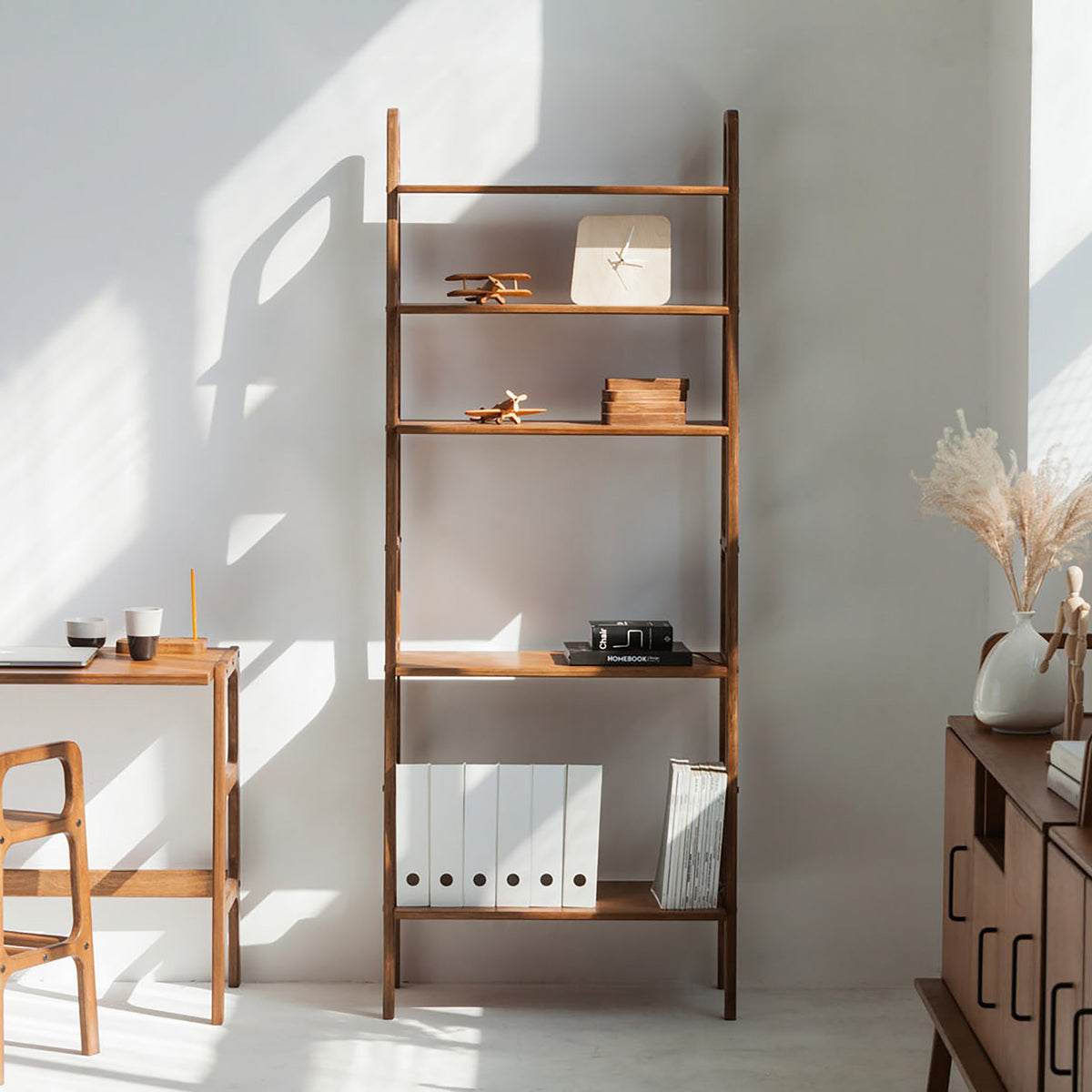 wooden-mid-century-modern-bookcase-with-shelves