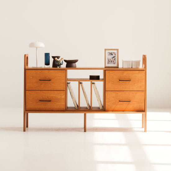 wooden-teak-media-console-with-drawers-and-vinyl-storage